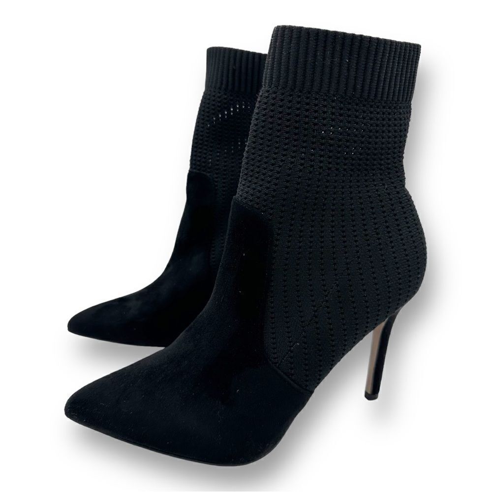 Catherine Malandrino Black Knit Sock Stiletto Booties Pointed Toe Sz 10